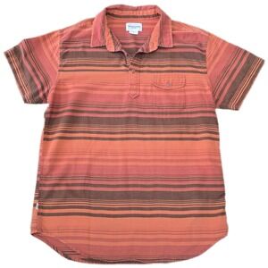 OBEY PROPAGANDA Striped Short Sleeve Button Up Shirt Men's Size M Orange‎ Brown